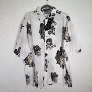 Up Ro's Y2K Shirt Mens XL Hip Hop DJ Graffiti Allover Print Button Up Streetwear